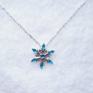 NEW Silver Snowflake 22" Necklace Blue & Crystal Rhinestones
